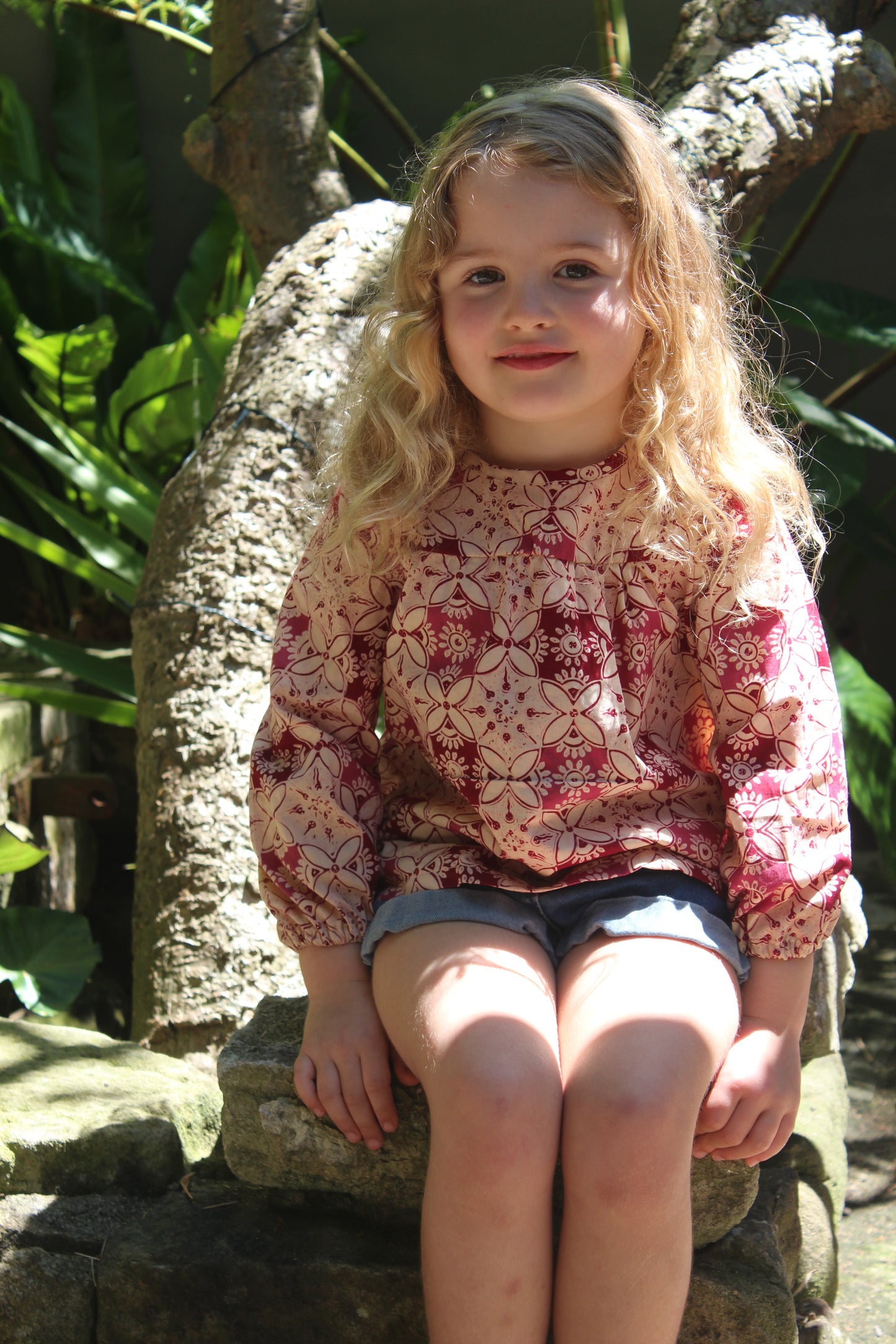 Ceplok Hibiscus Long Sleeve Smock Top