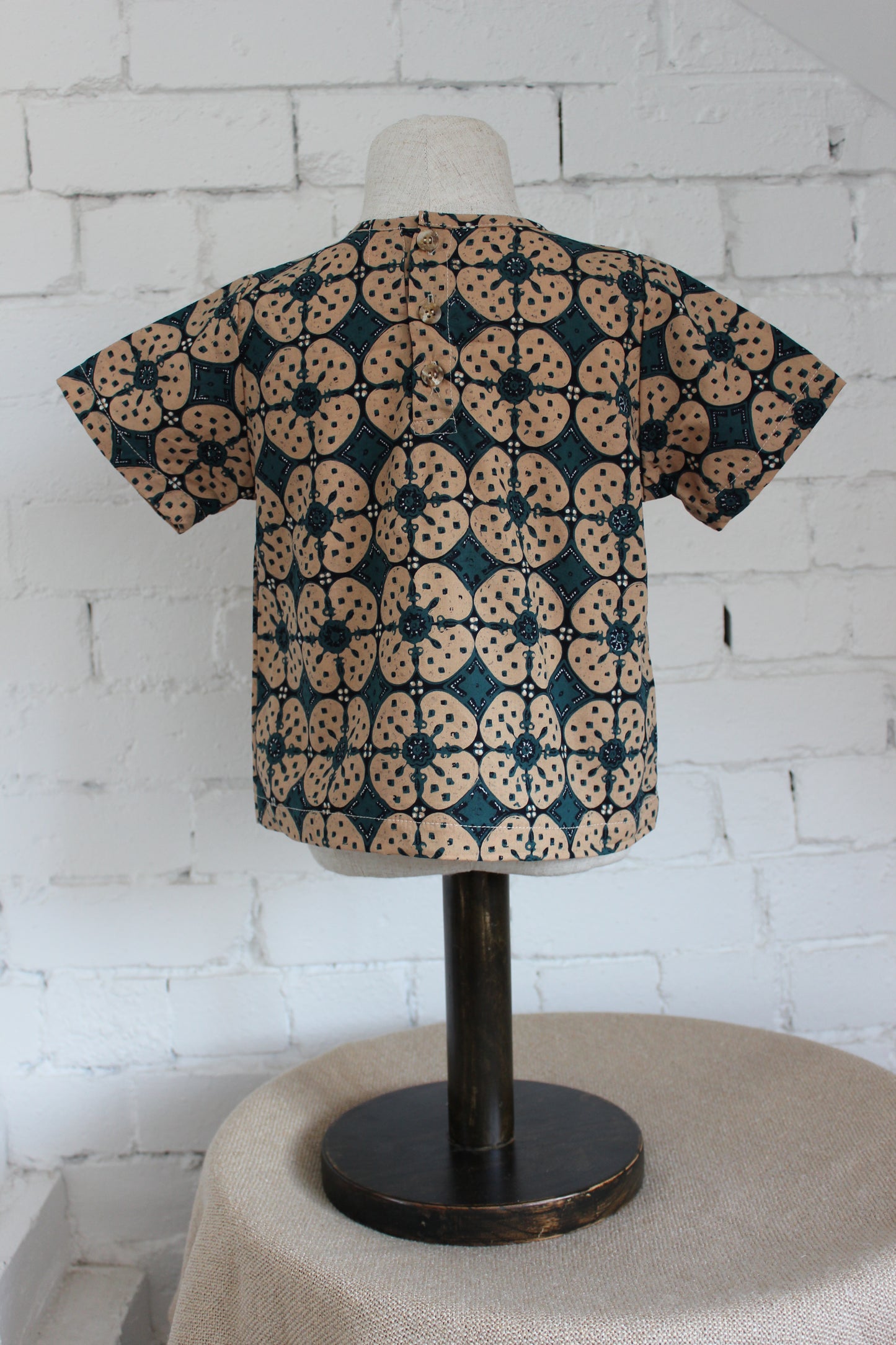 Woven Short Sleeve Shirt Kawung Emerald