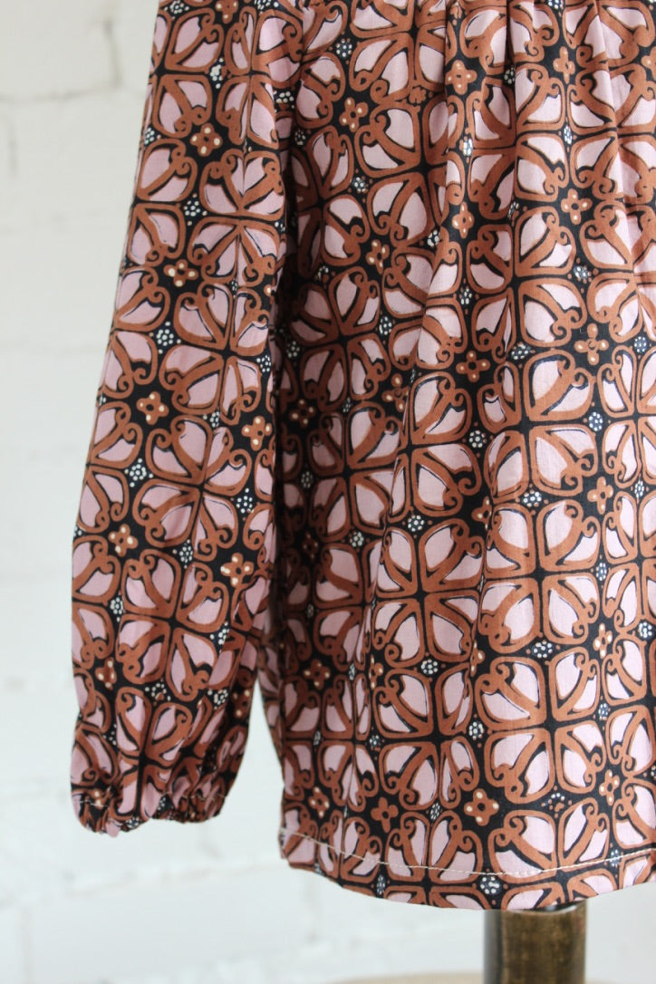 Ceplok Rosewood Long Sleeve Smock Top