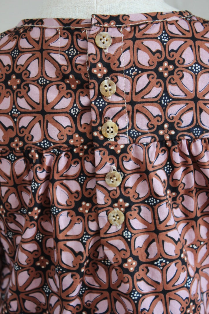 Ceplok Rosewood Long Sleeve Smock Top