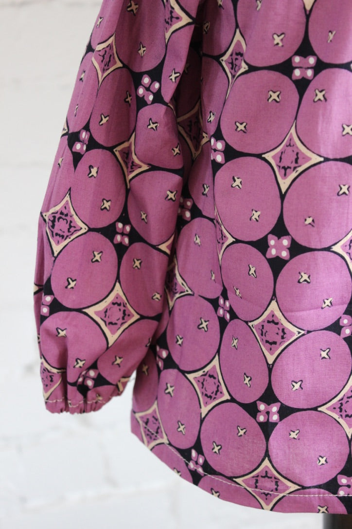 Kawung Lilac Long Sleeve Smock Top