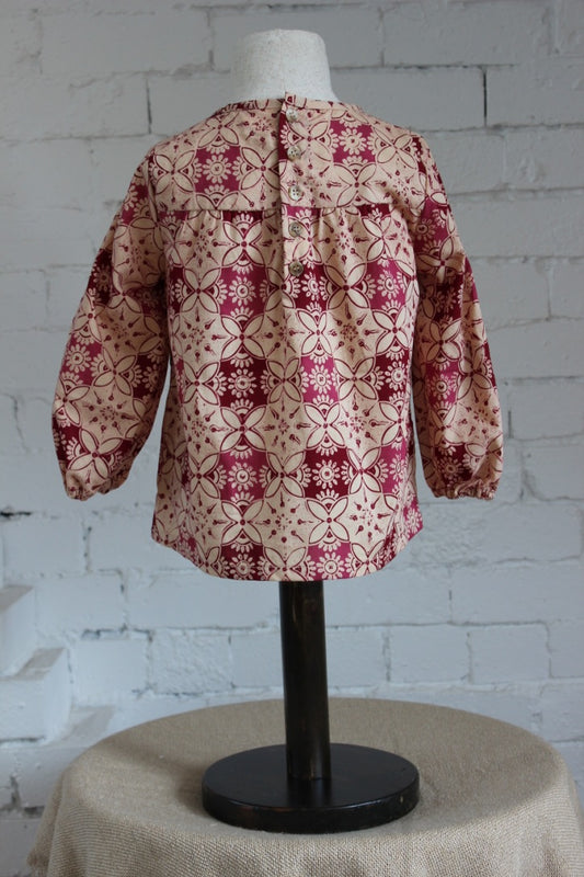 Ceplok Hibiscus Long Sleeve Smock Top